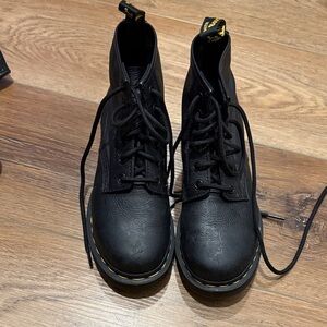 Dr. Martens Black Leather Boots with Yellow Accents